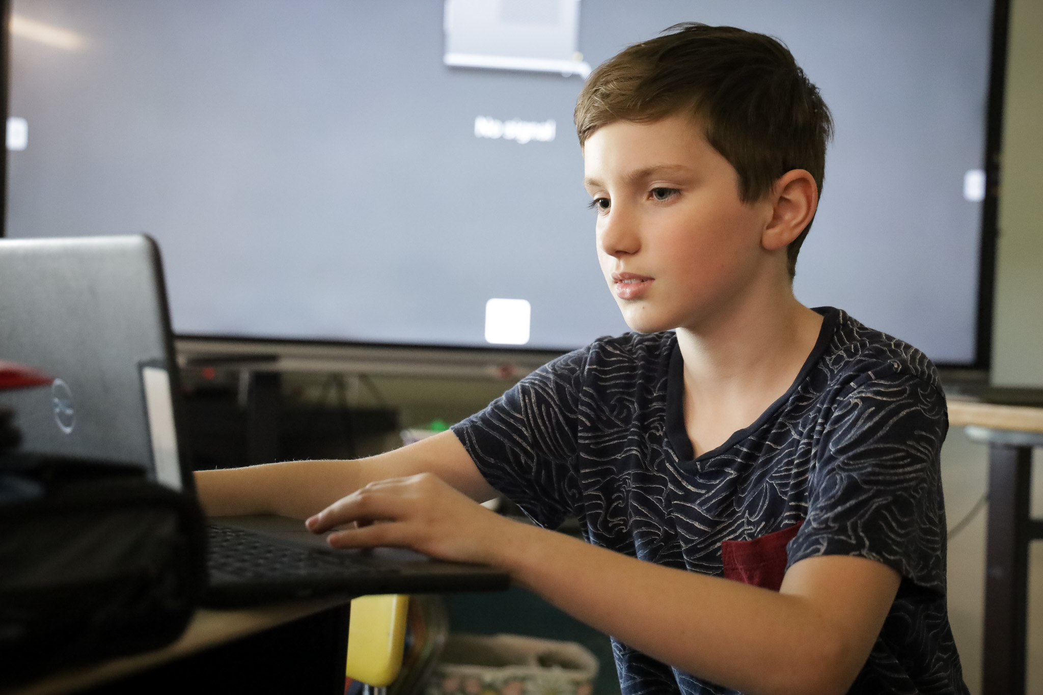 Middles School student works on computer 